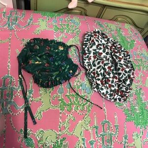 Set of 2 small longaberger basket liners Christmas Holly & green floral print